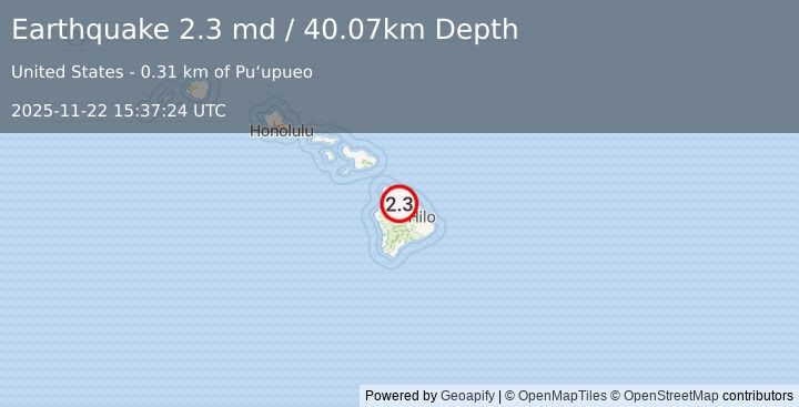 Earthquake 15 km SSW of Honoka‘a, Hawaii (2.3 md) (2025-11-22 15:37:24 UTC)