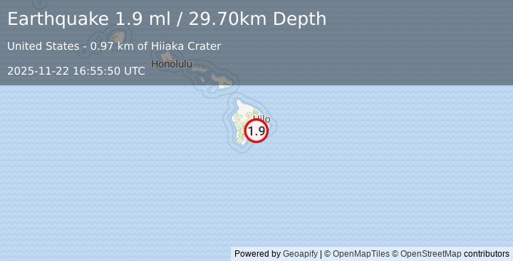 Earthquake 8 km S of Volcano, Hawaii (1.9 ml) (2025-11-22 16:55:50 UTC)