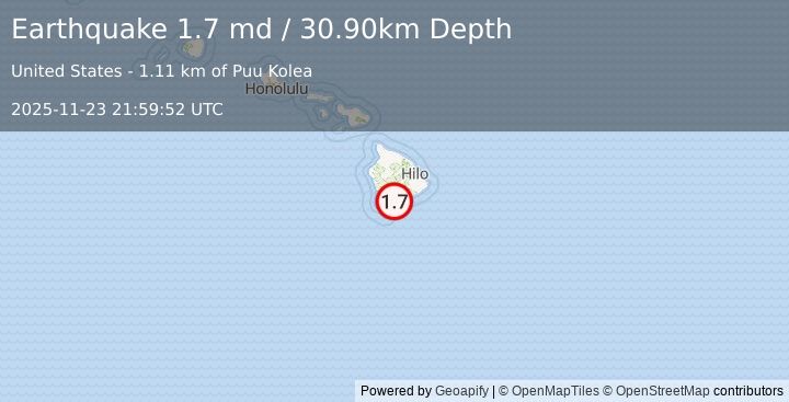 Earthquake 2 km SSW of Pāhala, Hawaii (1.7 md) (2025-11-23 21:59:52 UTC)