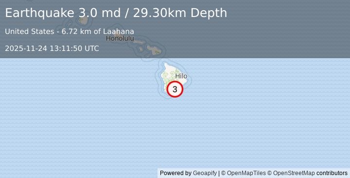 Earthquake 14 km ESE of Pāhala, Hawaii (3.0 md) (2025-11-24 13:11:50 UTC)