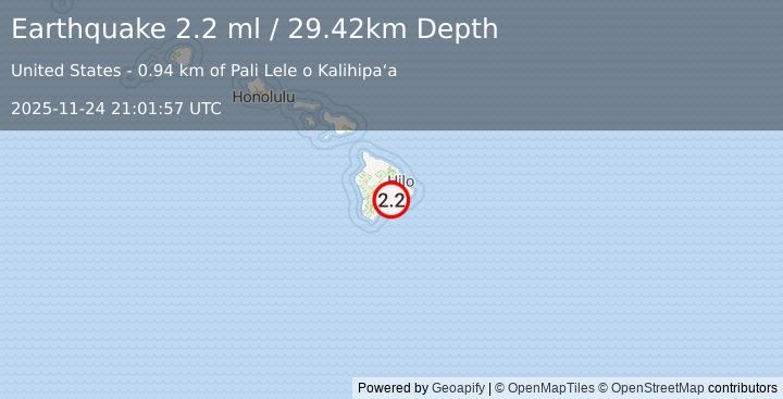Earthquake 10 km SSW of Volcano, Hawaii (2.2 ml) (2025-11-24 21:01:57 UTC)