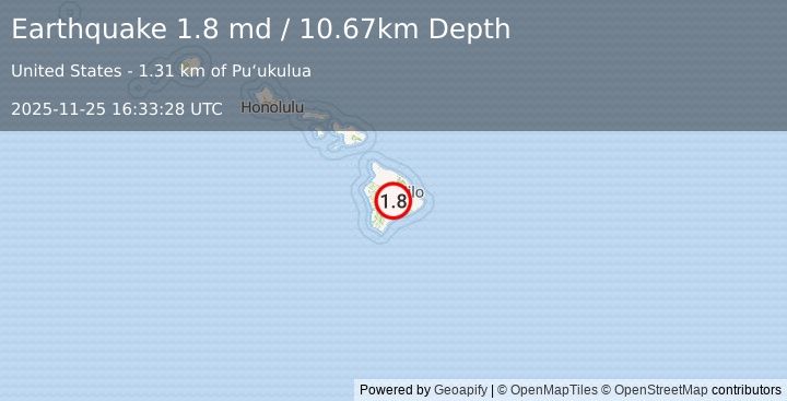 Earthquake 21 km WNW of Volcano, Hawaii (1.8 md) (2025-11-25 16:33:28 UTC)