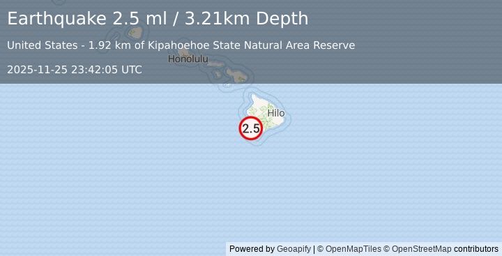 Earthquake 22 km S of Honaunau-Napoopoo, Hawaii (2.5 ml) (2025-11-25 23:42:05 UTC)