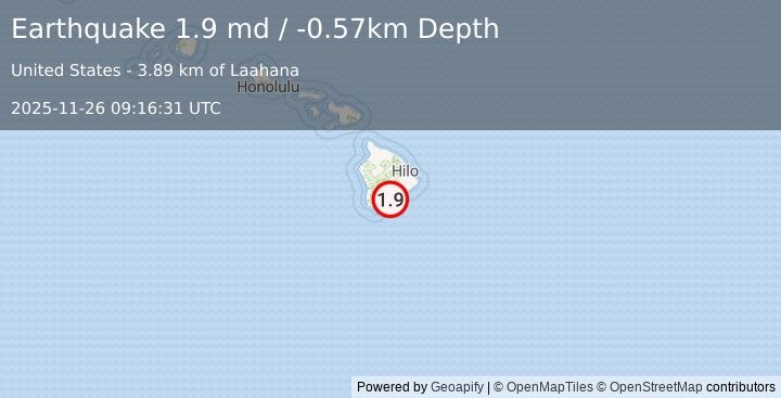Earthquake 11 km ESE of Pāhala, Hawaii (1.9 md) (2025-11-26 09:16:31 UTC)