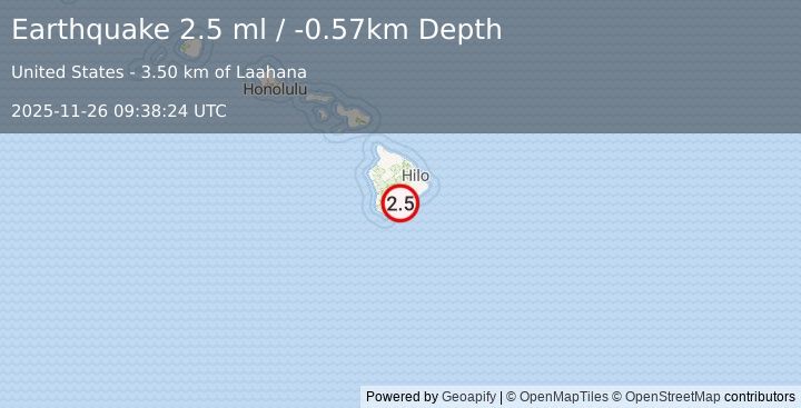 Earthquake 11 km ESE of Pāhala, Hawaii (2.5 ml) (2025-11-26 09:38:24 UTC)