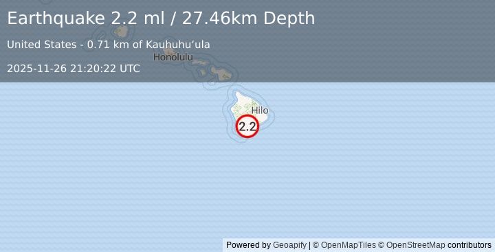 Earthquake 2 km NNE of Pāhala, Hawaii (2.2 ml) (2025-11-26 21:20:22 UTC)
