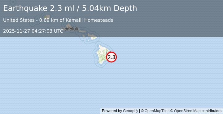 Earthquake 4 km SSW of Leilani Estates, Hawaii (2.3 ml) (2025-11-27 04:27:03 UTC)