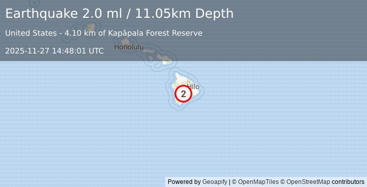 Earthquake 23 km N of Pāhala, Hawaii (2.0 ml) (2025-11-27 14:48:01 UTC)