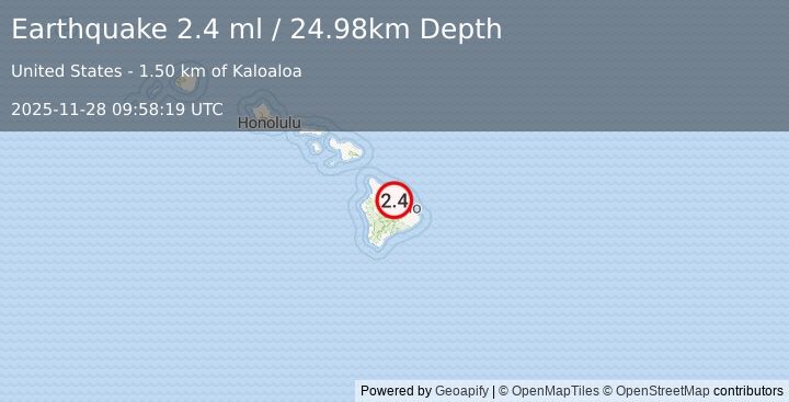 Earthquake 20 km SSW of Laupāhoehoe, Hawaii (2.4 ml) (2025-11-28 09:58:19 UTC)