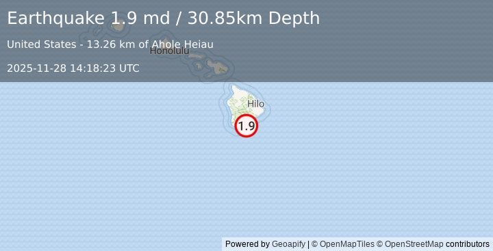 Earthquake 21 km SSE of Pāhala, Hawaii (1.9 md) (2025-11-28 14:18:23 UTC)