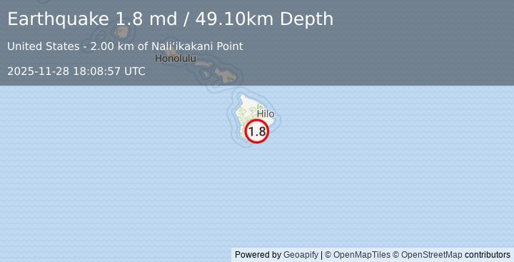 Earthquake 14 km E of Pāhala, Hawaii (1.8 md) (2025-11-28 18:08:57 UTC)