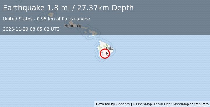 Earthquake 14 km NNE of Pāhala, Hawaii (1.8 ml) (2025-11-29 08:05:02 UTC)
