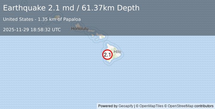 Earthquake 7 km NE of Honaunau-Napoopoo, Hawaii (2.1 md) (2025-11-29 18:58:32 UTC)