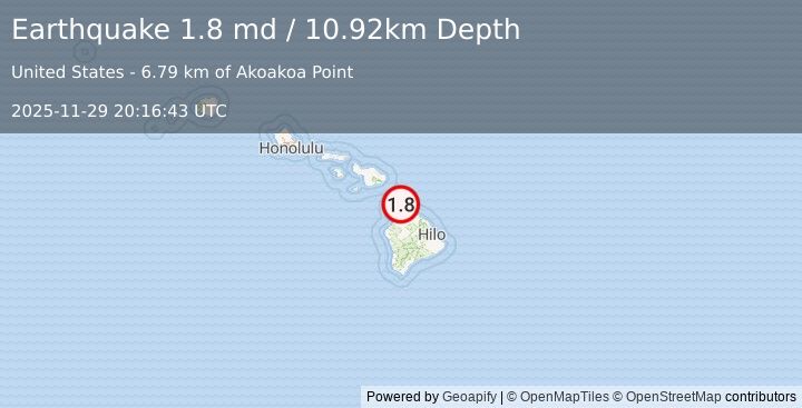 Earthquake 10 km ENE of Hala‘ula, Hawaii (1.8 md) (2025-11-29 20:16:43 UTC)