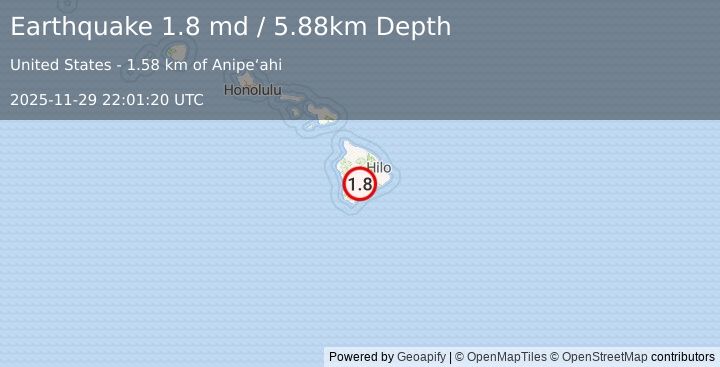 Earthquake 18 km N of Pāhala, Hawaii (1.8 md) (2025-11-29 22:01:20 UTC)