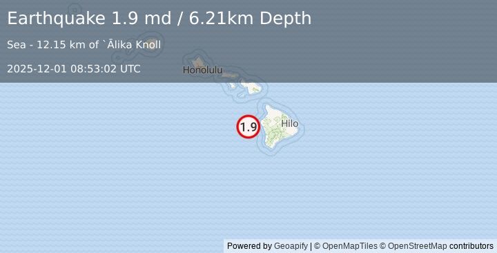 Earthquake 41 km W of Kailua-Kona, Hawaii (1.9 md) (2025-12-01 08:53:02 UTC)