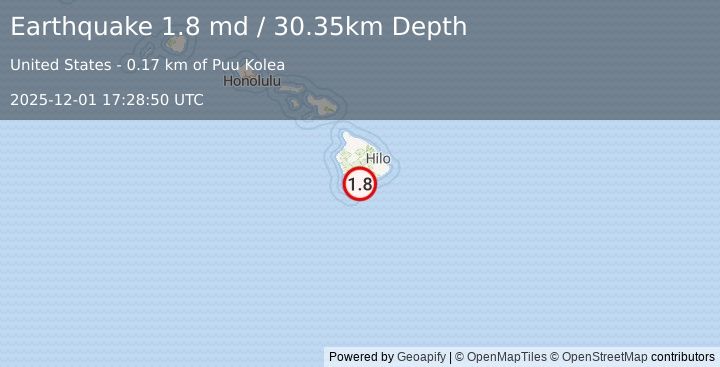 Earthquake 2 km S of Pāhala, Hawaii (1.8 md) (2025-12-01 17:28:50 UTC)