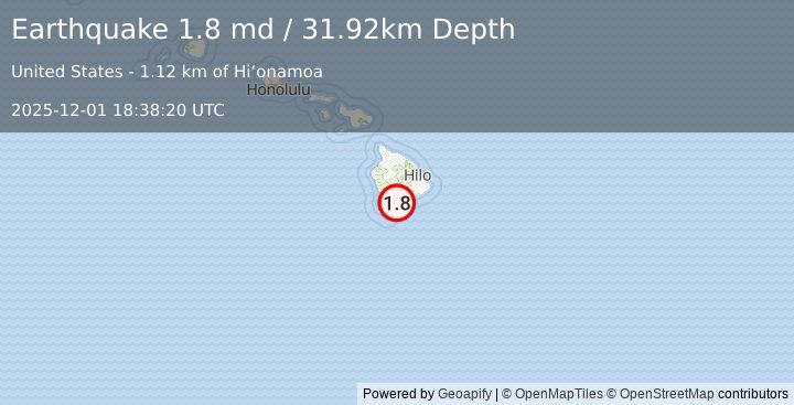 Earthquake 2 km SSW of Pāhala, Hawaii (1.8 md) (2025-12-01 18:38:20 UTC)