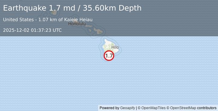 Earthquake 8 km NE of Naalehu, Hawaii (1.7 md) (2025-12-02 01:37:23 UTC)