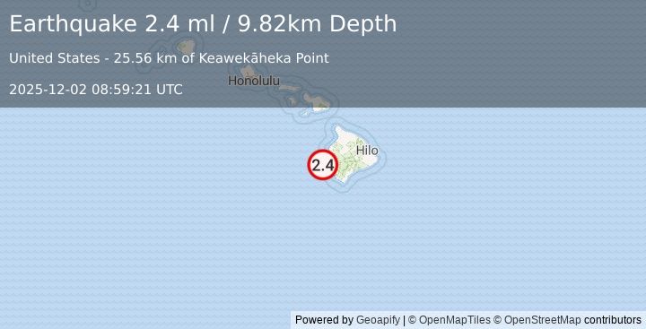 Earthquake 28 km WSW of Captain Cook, Hawaii (2.4 ml) (2025-12-02 08:59:21 UTC)