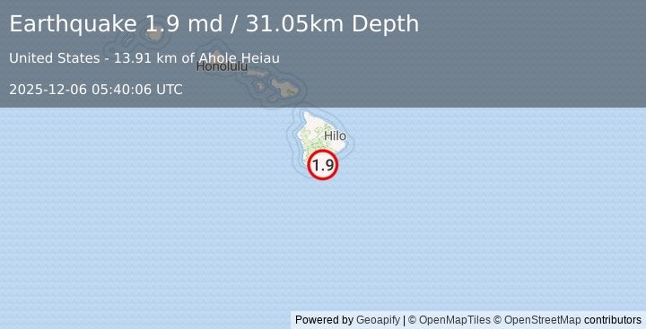 Earthquake 21 km SSE of Pāhala, Hawaii (1.9 md) (2025-12-06 05:40:06 UTC)