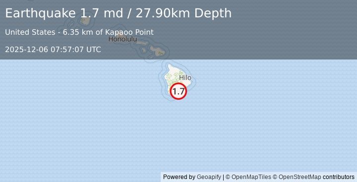 Earthquake 13 km SE of Pāhala, Hawaii (1.7 md) (2025-12-06 07:57:07 UTC)