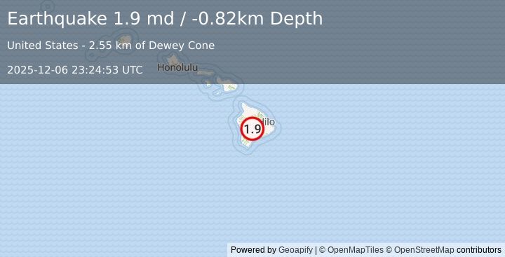 Earthquake 29 km WNW of Volcano, Hawaii (1.9 md) (2025-12-06 23:24:53 UTC)