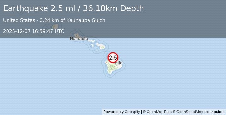 Earthquake 3 km S of Honoka‘a, Hawaii (2.5 ml) (2025-12-07 16:59:47 UTC)