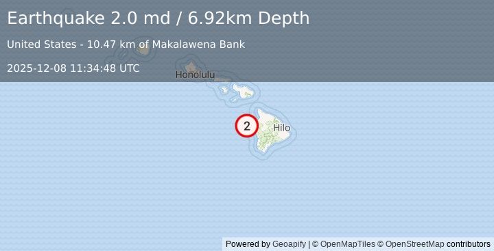 Earthquake 22 km W of Kalaoa, Hawaii (2.0 md) (2025-12-08 11:34:48 UTC)