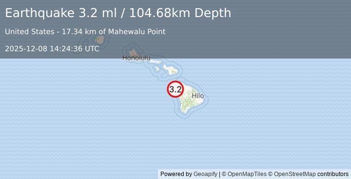 Earthquake 26 km W of Puako, Hawaii (3.2 ml) (2025-12-08 14:24:36 UTC)