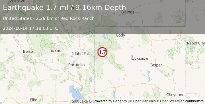 Earthquake 15 km ESE of Kelly, Wyoming (1.7 ml) (2024-10-14 17:18:03 UTC)