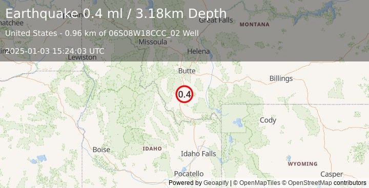 Earthquake 10 km N of Dillon, Montana (0.4 ml) (2025-01-03 15:24:03 UTC)