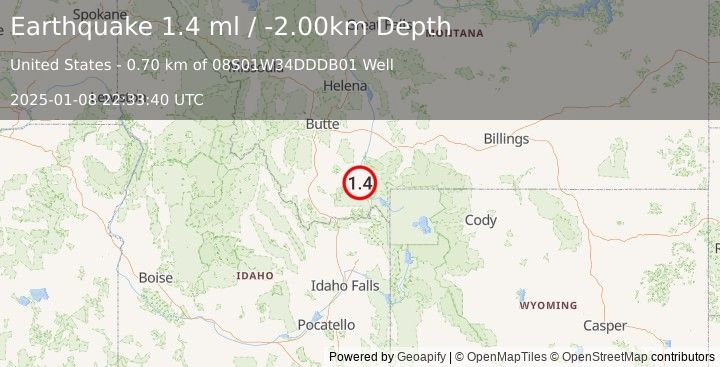 Earthquake 28 km S of Ennis, Montana (1.4 ml) (2025-01-08 22:33:40 UTC)