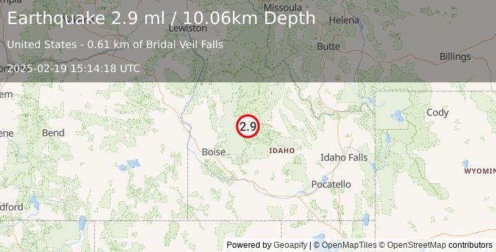 Earthquake 12 km W of Stanley, Idaho (2.9 ml) (2025-02-19 15:14:18 UTC)