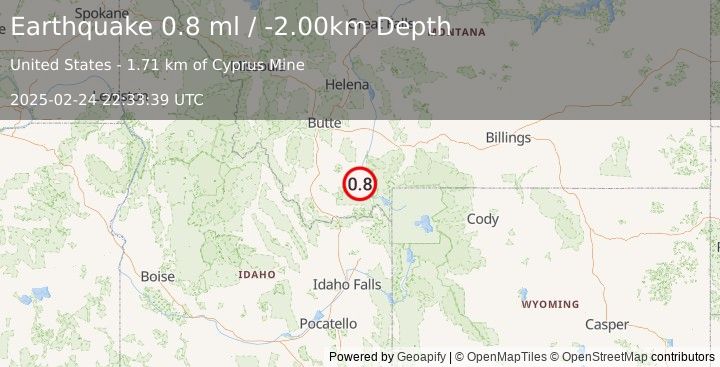 Earthquake 29 km SSE of Virginia City, Montana (0.8 ml) (2025-02-24 22:33:39 UTC)