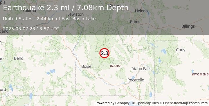 Earthquake 16 km NE of Stanley, Idaho (2.3 ml) (2025-03-07 23:13:57 UTC)