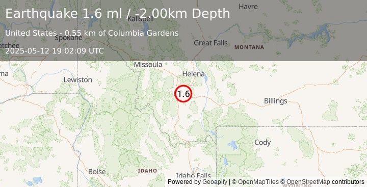 Earthquake 5 km E of Butte, Montana (1.6 ml) (2025-05-12 19:02:09 UTC)