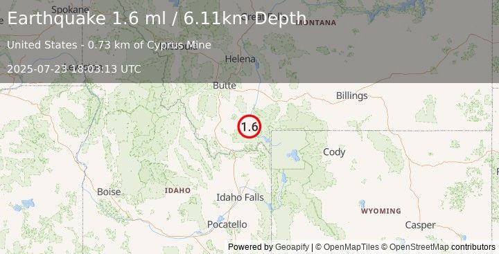 Earthquake 28 km SE of Virginia City, Montana (1.6 ml) (2025-07-23 18:03:12 UTC)