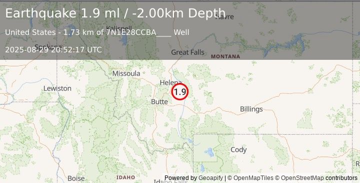 Earthquake 8 km W of Townsend, Montana (1.9 ml) (2025-08-29 20:52:17 UTC)