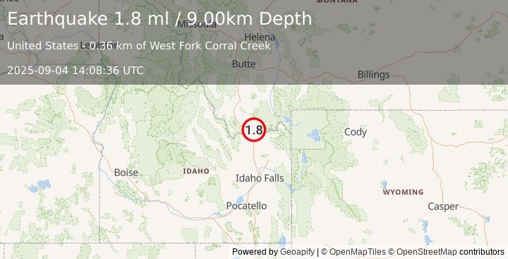 Earthquake 23 km N of Spencer, Idaho (1.8 ml) (2025-09-04 14:08:36 UTC)