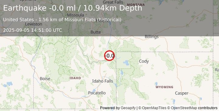 Earthquake 27 km W of Hebgen Lake Estates, Montana (-0.0 ml) (2025-09-05 14:51:00 UTC)