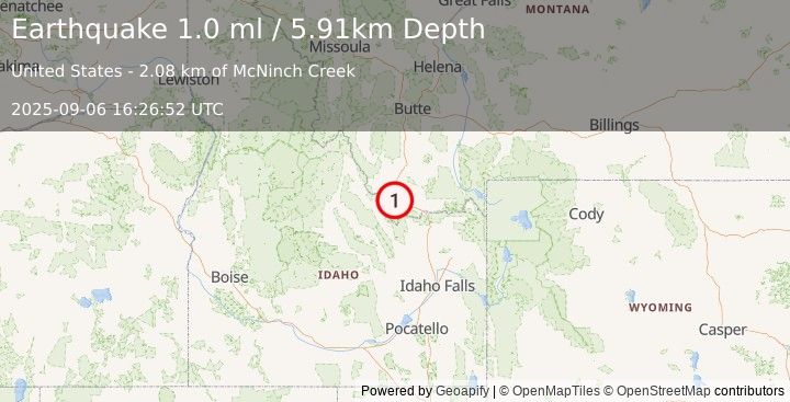 Earthquake 24 km WNW of Lima, Montana (1.0 ml) (2025-09-06 16:26:52 UTC)