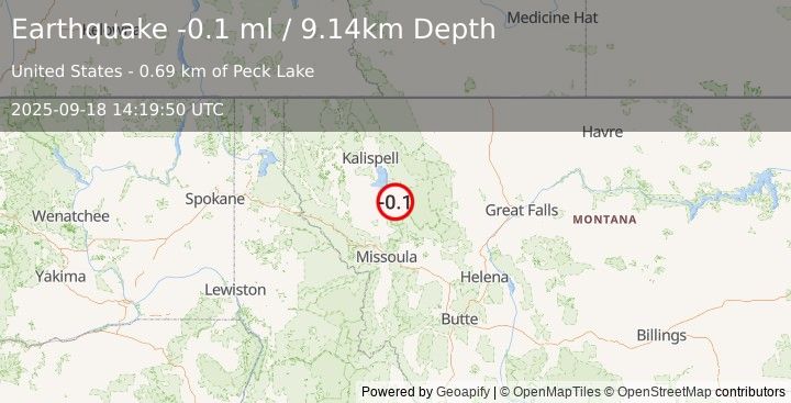 Earthquake 12 km NW of Condon, Montana (-0.1 ml) (2025-09-18 14:19:50 UTC)