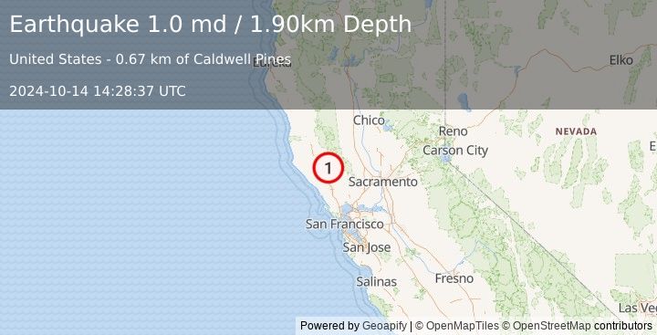 Earthquake 8 km WNW of Cobb, CA (1.0 md) (2024-10-14 14:28:37 UTC)