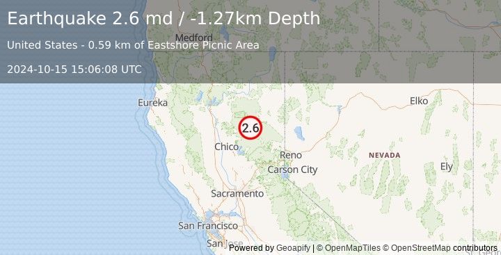 Earthquake 2 km  of Canyondam, CA (2.6 md) (2024-10-15 15:06:08 UTC)