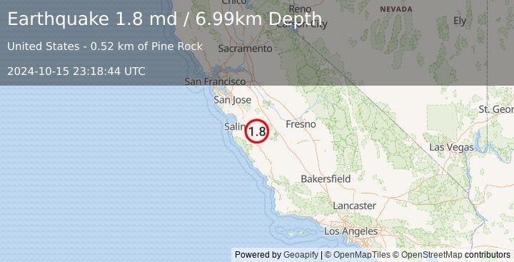 Earthquake 3 km NNE of Pinnacles, CA (1.8 md) (2024-10-15 23:18:44 UTC)