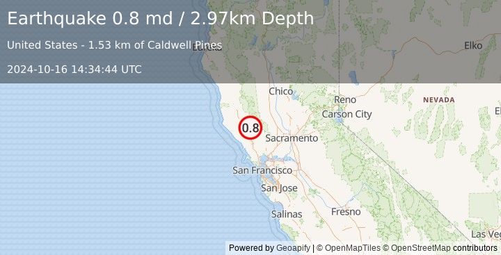 Earthquake 7 km WNW of Cobb, CA (0.8 md) (2024-10-16 14:34:44 UTC)