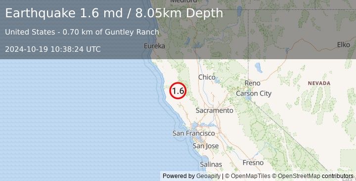 Earthquake 7 km ESE of Redwood Valley, CA (1.6 md) (2024-10-19 10:38:24 UTC)