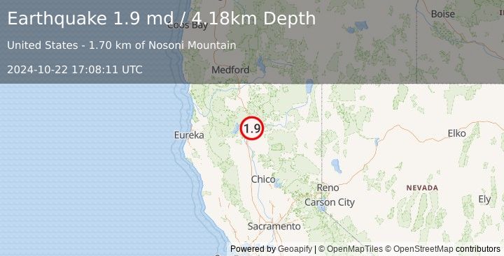 Earthquake 25 km W of Big Bend, CA (1.9 md) (2024-10-22 17:08:11 UTC)