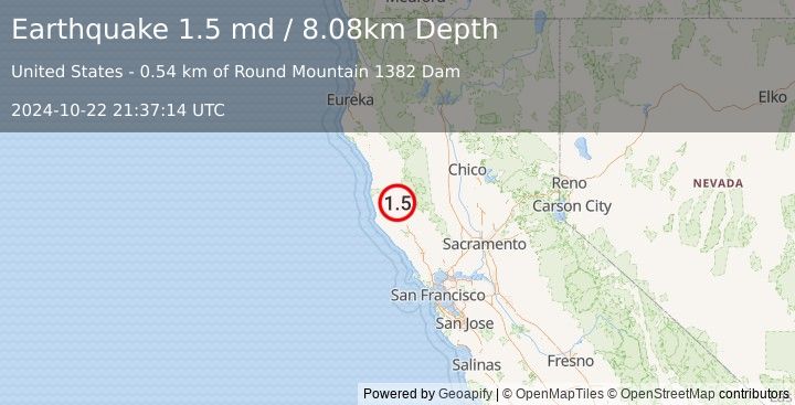 Earthquake 6 km SSW of Redwood Valley, CA (1.5 md) (2024-10-22 21:37:14 UTC)